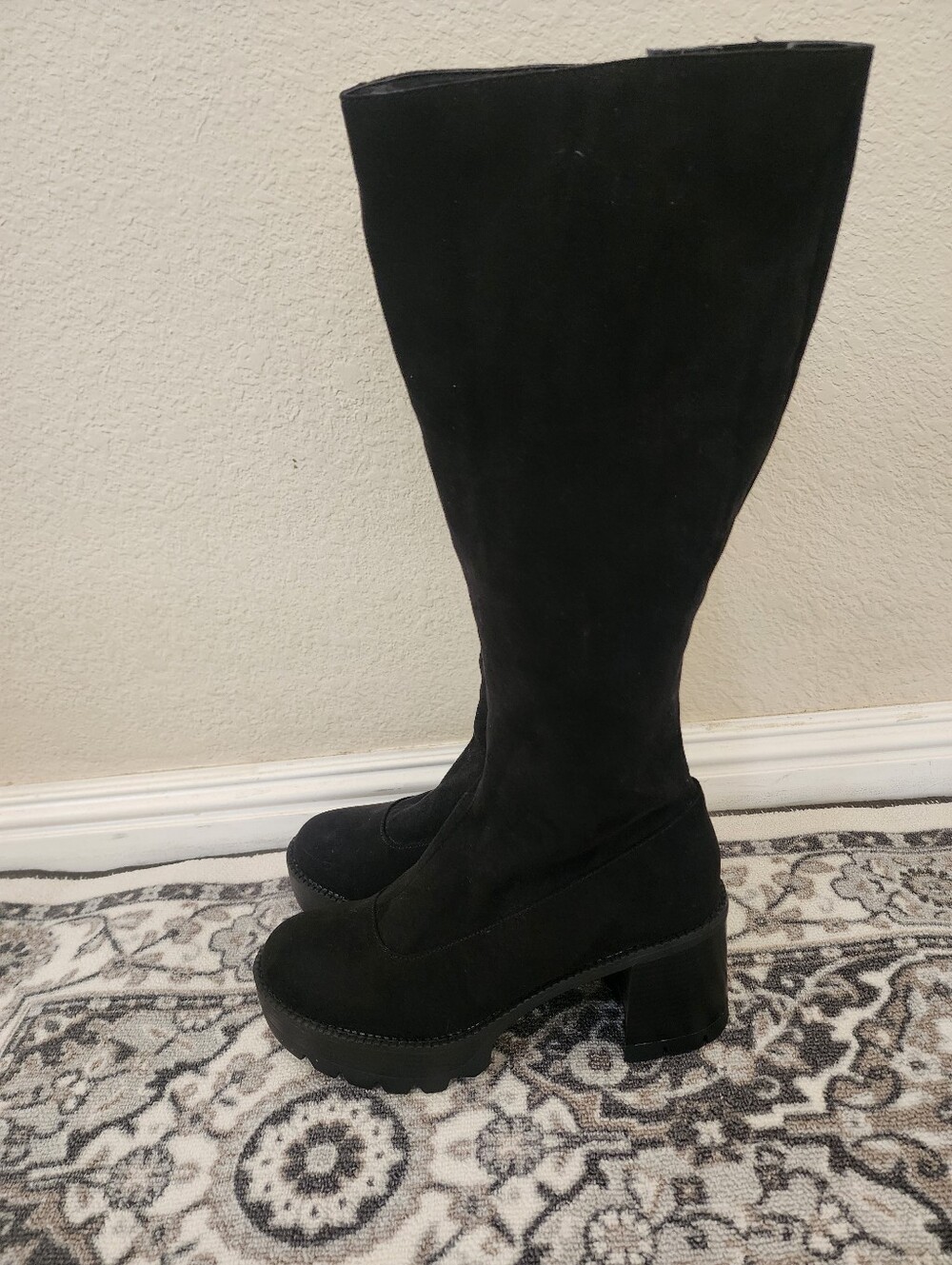 Wild Pair Black Knee High Platform Suede Boots